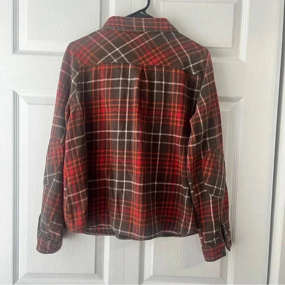 Woolrich Womens Brown Orange Plaid Button Down Shirt Jacket Shaket Size Large - Picture 5 of 6